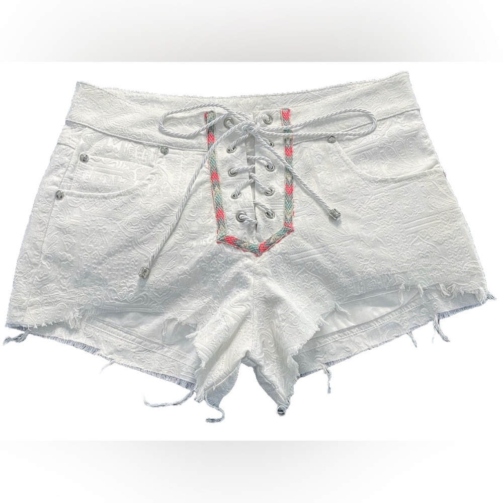 Modas Tuart White Lace-Up Boho Shorts Medium Summer